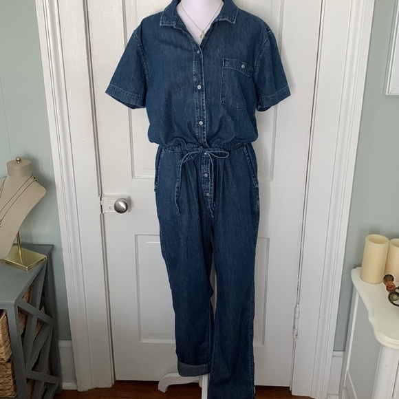 GAP Pants - GAP DENIM JUMPSUIT DARK WASH SHORT SLEEVE